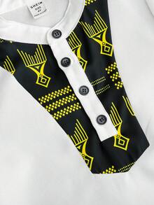 SHEIN Trẻ Con trai Dễ thương Phù hợp Dệt Đứng cổ áo Mẫu Ngắn tay Áo Và Quần 2 Miếng Bộ - Nhiều màu - Xem 4