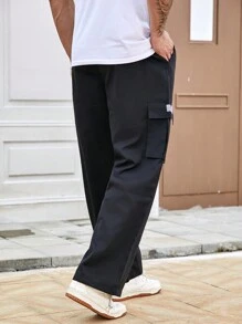 Manfinity Homme Quần Cargo ống đứng cạp rút dây thường ngày cỡ lớn Manfinity dành cho nam - màu đen - Xem 2