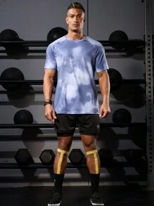 Gym Rark Boyfriend Style Men's Color-Block Tie-Dye Summer Round Neck Raglan Sleeve Sleeve T-Shirt - Dark Grey - View 4