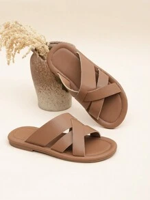 Kids' Brown Casual Outdoor Simple Slippers - Brown - View 4