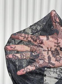 SHEIN ICON 大尺碼蕾絲背心上衣，適合度假和披肩穿搭 - 黑色 - 查看 6