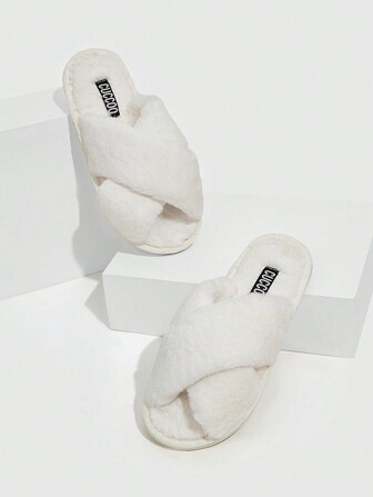 Cuccoo Women's Fashionable And Comfortable White Warm Indoor Furry Slippers For Summer Vacation Shoes Summer Christmas Fall New Year Holiday