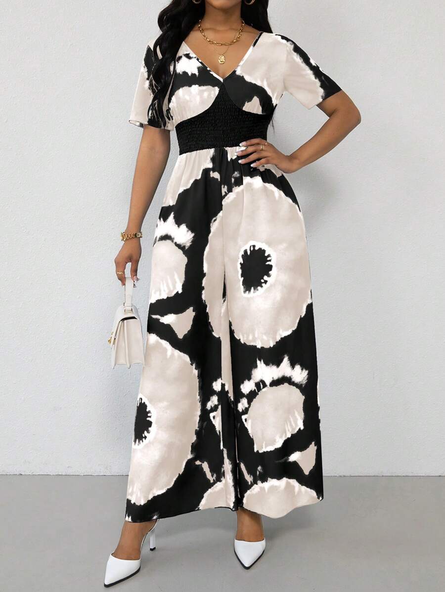 SHEIN Clasi 女式簡約日常印花連身褲 - 黑色 - 查看 1