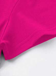 SHEIN LUNE Plus Size Love Print Round Neck Short Sleeve Top And Shorts Set, Summer Casual Outfits - Hot Pink - View 3