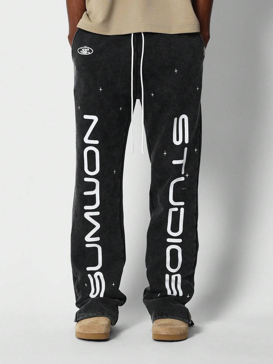SUMWON High Performance Graphic Print Sweatpants Jogger Style Athletic Pants With Side Pockets Space Theme Loungewear Winter Autumn Casual Streetwear Comfort Fit Workout Bottom Pants - Black - View 1