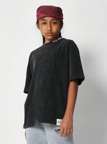 SUMWON Tween Girls Washed Tee พิมพ์ลายด้านหลัง - สีดำ - ดู 2