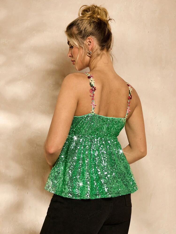 Women's Glittery Flower Music Festival Style Camisole Top