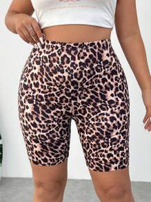 SHEIN EZwear 女裝大尺碼針織高彈性豹紋印花休閒緊身褲 - 彩色 - 查看 4