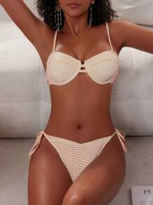 SHEIN Swim Bộ bikini cổ yếm in hoa đi biển mùa hè có quần lót - Nhiều màu - Xem 4