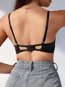 Women's Solid Color Floral Lace Splice Underwear Bra, Lingerie - Black - View 2