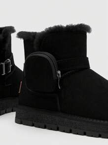 女鞋時尚低幫舒適保暖經典黑色雪靴 - 黑色 - 查看 4