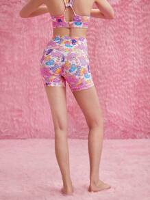 4.3英寸GLOWMODE X Care Bears™ FeatherFit™跨越式腰頂短褲，低度影響瑜珈日常穿著 - 彩色 - 查看 11