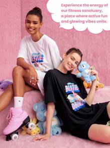 GLOWMODE X Care Bears™ Pima Cotton Long Loose Fit Bear Graphic Tee Daily Casual - White - View 9