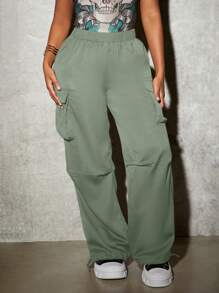 Slaydiva Street Cargo Pocket Parachute Pants - Green - View 3