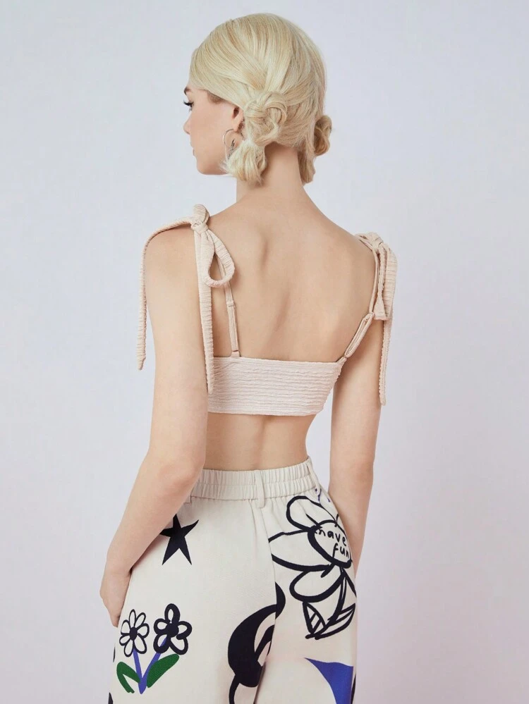 Bow Tie Casual Summer Beach Vacation Sexy Micro Crop Cami Top