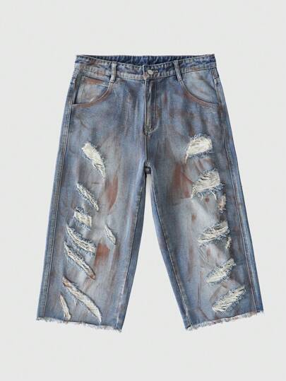 Street Life Shorts en jean déchiré 3/4 d'été pour hommes à la mode