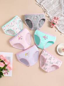 6pcs/Set Young Girl Cute Rabbit Printed Organic Cotton Underwear