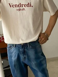 DAZY Hombres Camiseta con estampado de letra