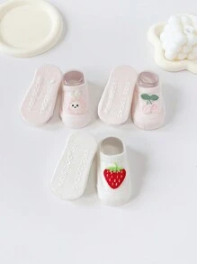 3pairs Cute Decorative Anti-Slip Floor Socks For Baby Girls, Suitable For Daily Wear