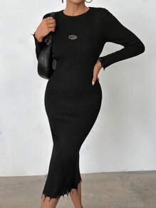 EURMUSE Women's Distressed Mini Sweater Dress - Black - View 3