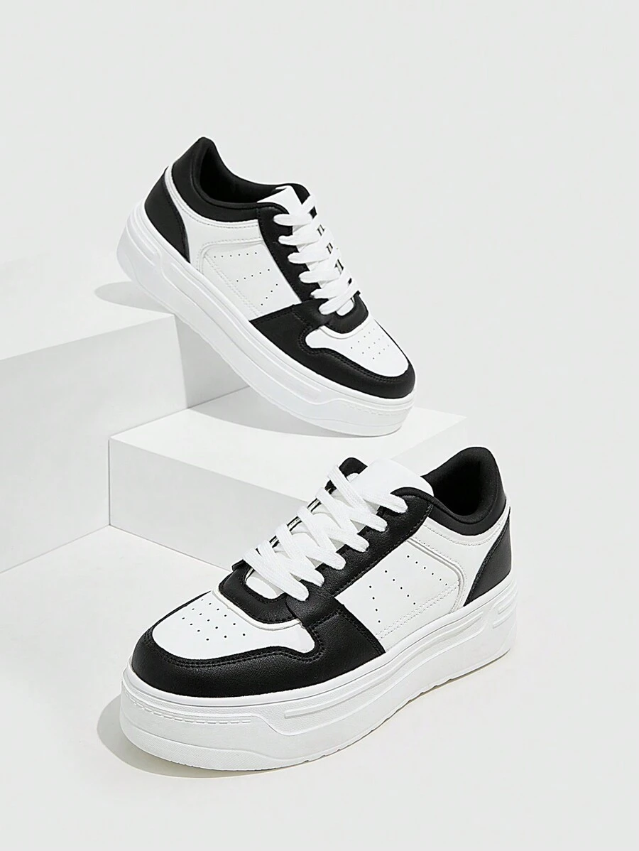 CUCCOO EASI 女士鞋时尚轻便运动滑板双色系带黑白运动鞋运动鞋休闲鞋训练鞋