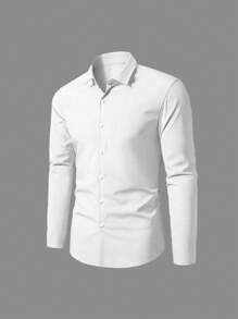Manfinity Mode Camisa formal diaria básica de trabajo de manga larga de unicolor para hombres de talla grande, ideal para primavera/verano