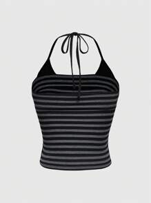 ROMWE Grunge Punk Striped 2 In 1 Halter Top, Summer, School - Multicolor - View 2