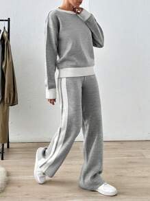 EURMUSE Plus Size Thick Pullover Sweater And Trouser Casual Elegant - Grey - View 4