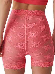Shorts de encaje transparente en unicolor para mujer - Rosa Fucsia - Ver 2