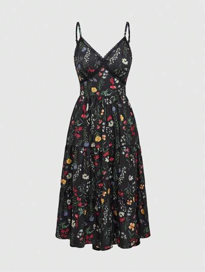 Fairycore Abito estivo con stampa floreale su tutta la superficie e spalline stile vacanza