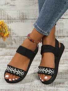 Sandalias planas antideslizantes y ligeras para mujer para vacaciones, playa - Negro - Ver 6