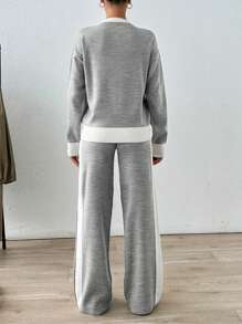 EURMUSE Plus Size Thick Pullover Sweater And Trouser Casual Elegant - Grey - View 2