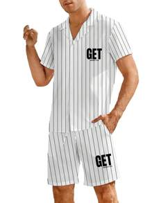 Men's Casual Simple Short Sleeve Shirt Set - White - View 3