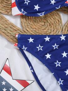 SHEIN Teen Girl's American Flag Stars Printed Bikini Set Bra & Swim Bottom & Beach Cover Up Top, 4th Of July Outfit, 3pcs