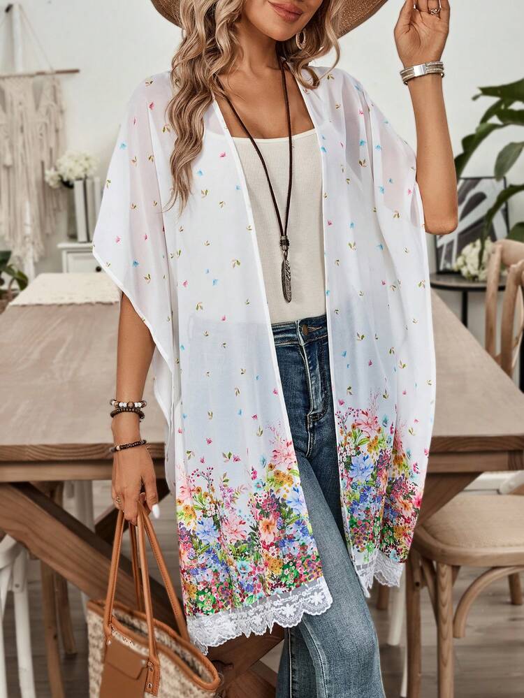 Floral Lace Patchwork Casual Fit Women's Casual Summer Top For Holidays