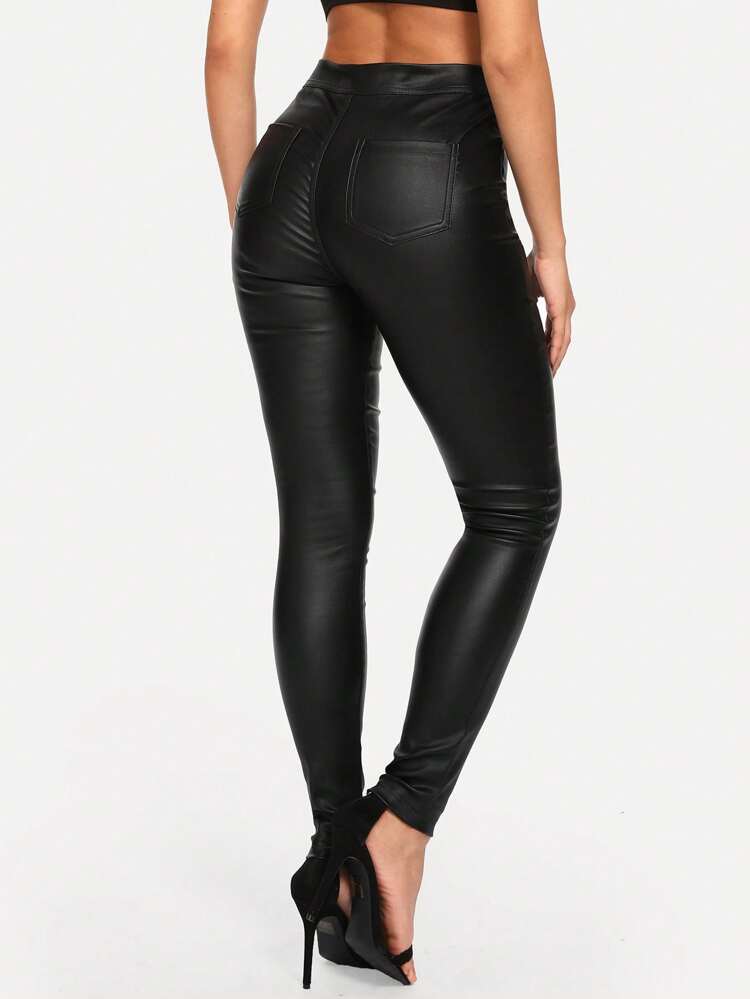 Women's Solid Color PU Leather Skinny Fashion Pants Fall Cloth For Women