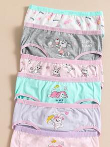 6pcs/Set Young Girl Cute Rabbit Printed Organic Cotton Underwear