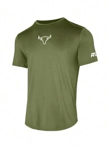 Gym Rark 男友风男士简约印花短袖日常运动T恤健身上衣透气压缩衣 - 軍綠色 - 查看 4