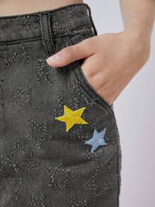 SHEINNeu Black Jeans,Pants,Stars,Women Jeans Shorts,Baggy Women Jeans,Free People,Washed ,Women Pants - Black - View 6