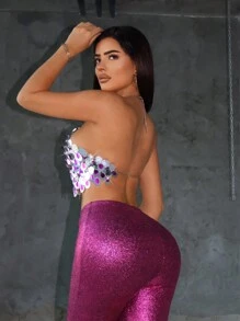 SHEIN SXY Pride Pride Club Concert Outfits Women's  Summer Sexy Backless Sparkly Halter Top - Multicolor - View 2