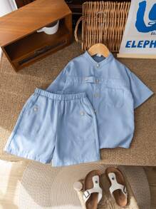 Young Boy Loose Fit Short Sleeve Shirt And Shorts Set