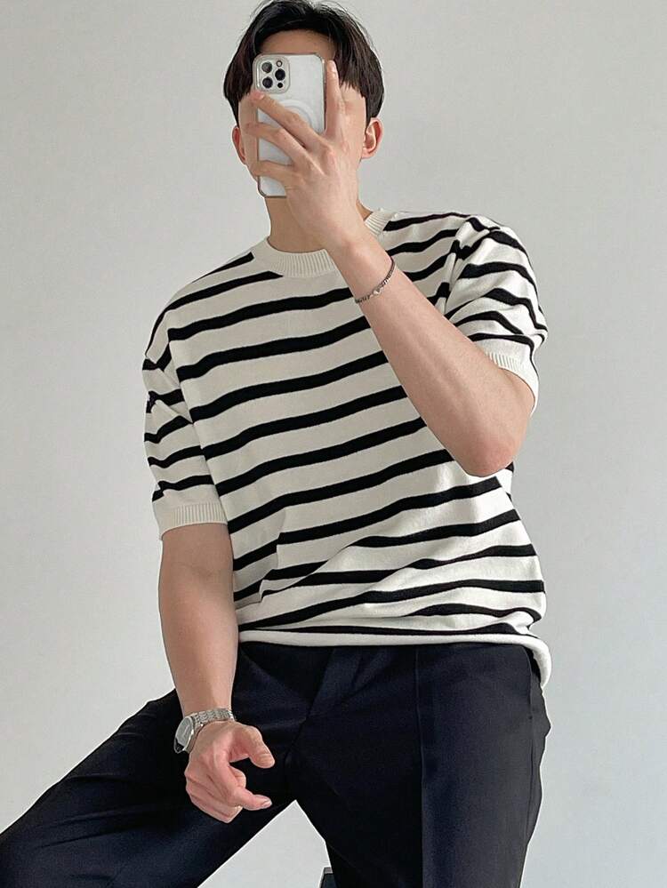 Men's Striped Print Summer Knitwear Top