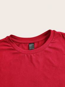 SHEIN ICON Women T-Shirts Rib-Knit Plain Casual - Merah - View 5