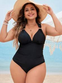 Swim Vcay Maillot de bain une pièce à la mode pour femmes grandes tailles, style de vacances à la plage - Noir - Voir 4