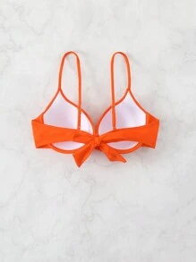 SHEIN Swim Women's Fashionable Solid Underwire Cross Design Bikini Top, Summer Beach Bathing Suit