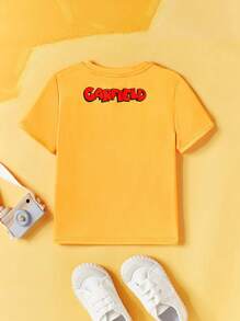 GARFIELD | SHEIN Young Girl Casual Short Sleeve T-Shirt With Fun Cartoon Print, Summer - Yellow - View 2