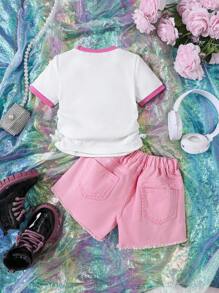 Young Girls' Pink T-Shirt And Shorts Set - Multicolor - View 2