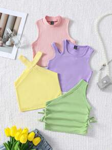 SHEIN EZwear Women's Summer Solid Ribbed Slim Fit Crop Tank Top - Multicolor - View 2