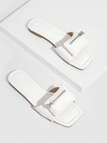 Women's Fashionable White Flat Sandals - White - View 2