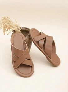 Kids' Brown Casual Outdoor Simple Slippers - Brown - View 5